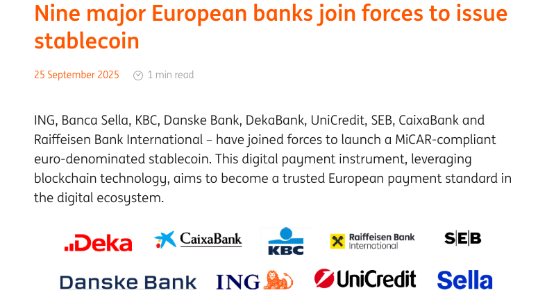 UniCredit, ING Among 9 Banks Launching Euro Stablecoin