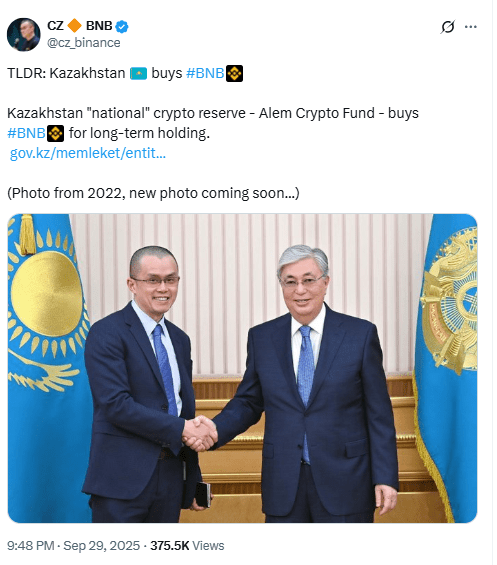 Kazakhstan Unveils State Backed Alem Crypto Fund: BNB Is the First…