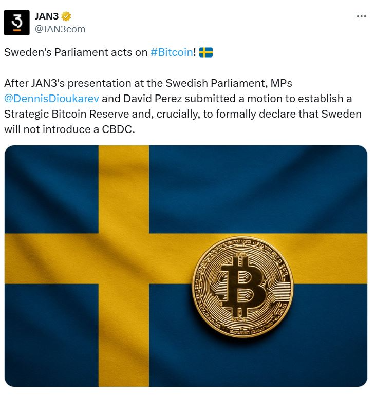 Swedish Lawmakers Push for Strategic Bitcoin Reserve