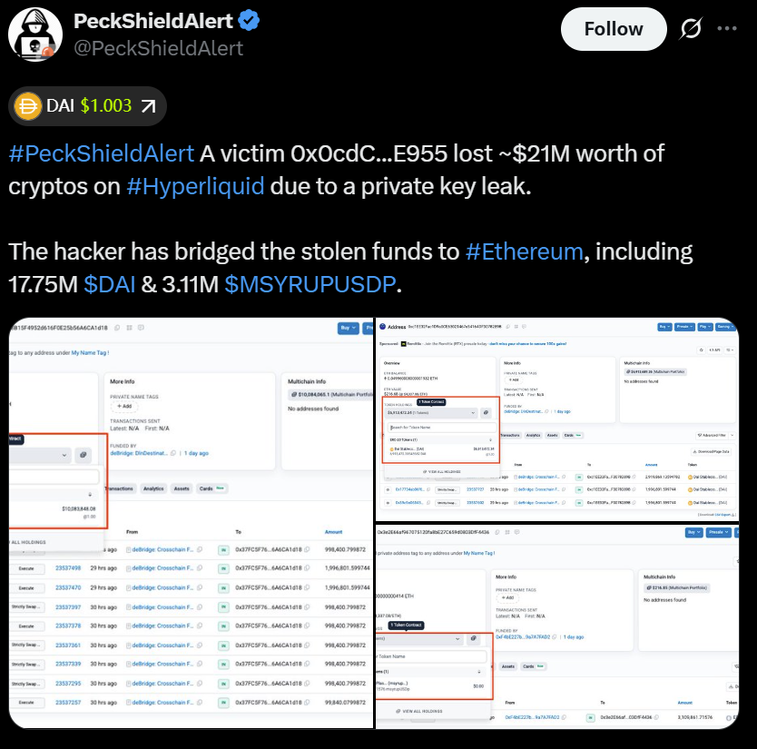 Hyperliquid Trader Loses M in Private Key Exploit