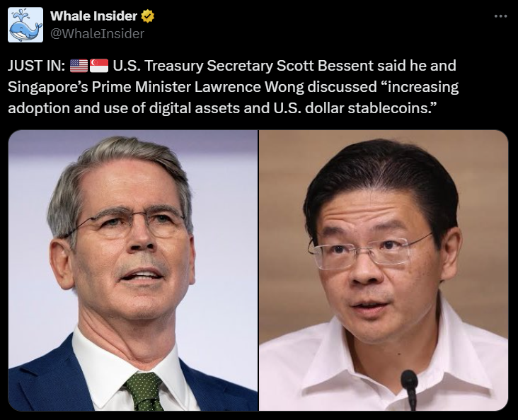 Bessent Backs Singapore’s Crypto Strategy