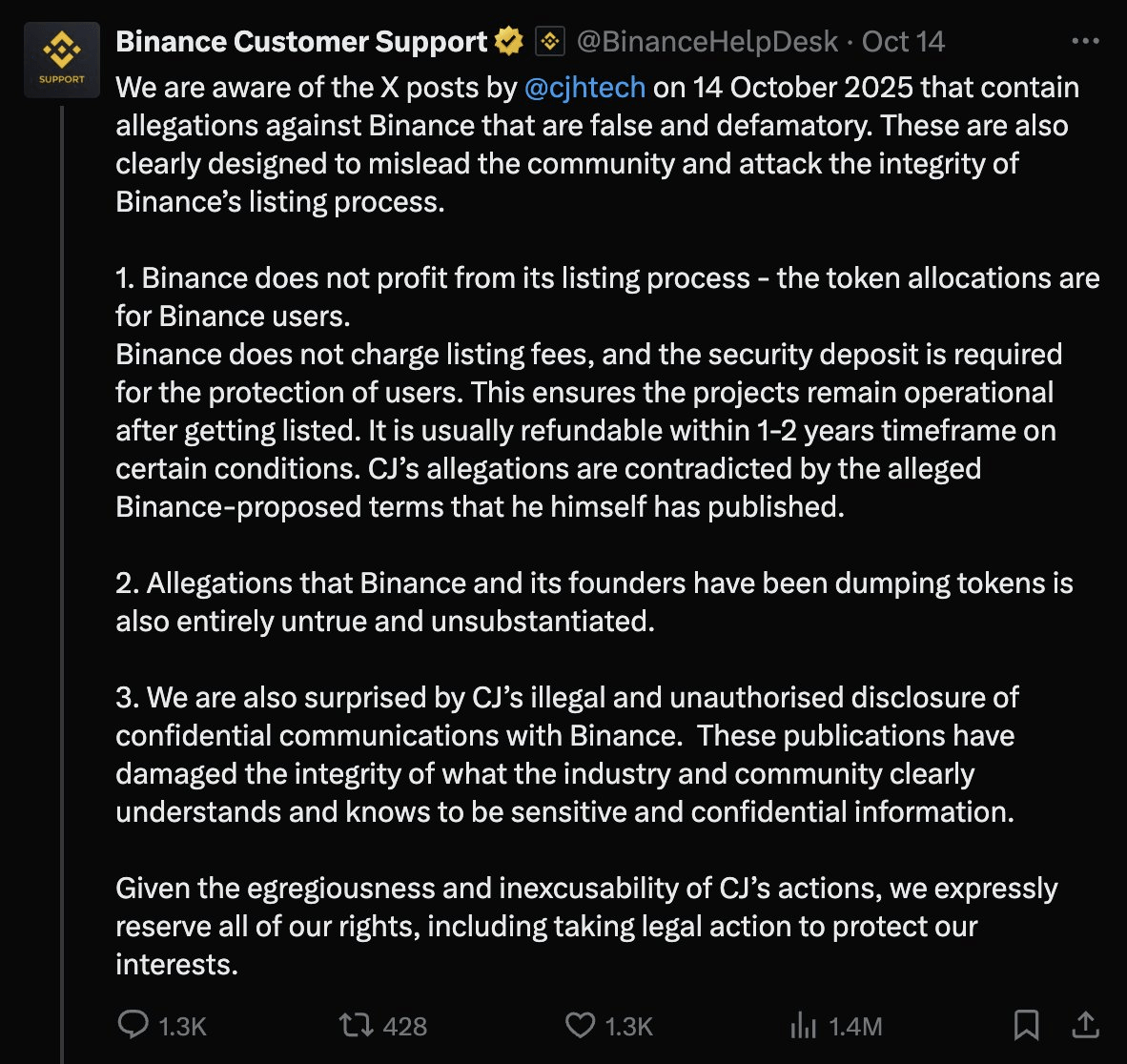 Coinbase Says It Plans to List BNB amid Binance Listing Fee Saga