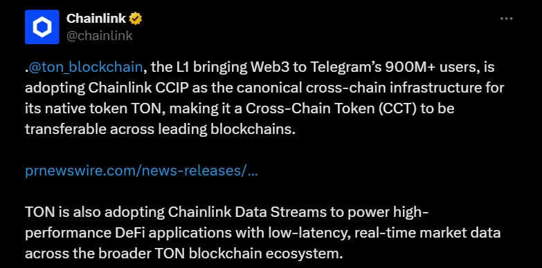 TON Goes Multi-Chain with Chainlink’s CCIP and Data Streams