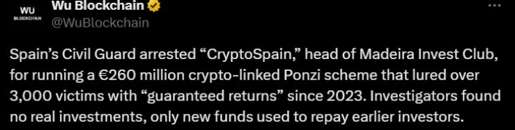 Spanish Authorities Uncover €260M Crypto Ponzi Scheme